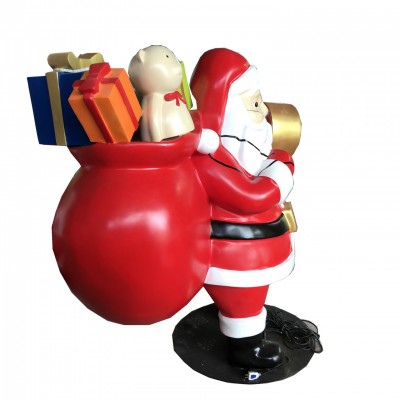 New Product Christmas decoration resin Santa Claus figurines statue with LED lighting